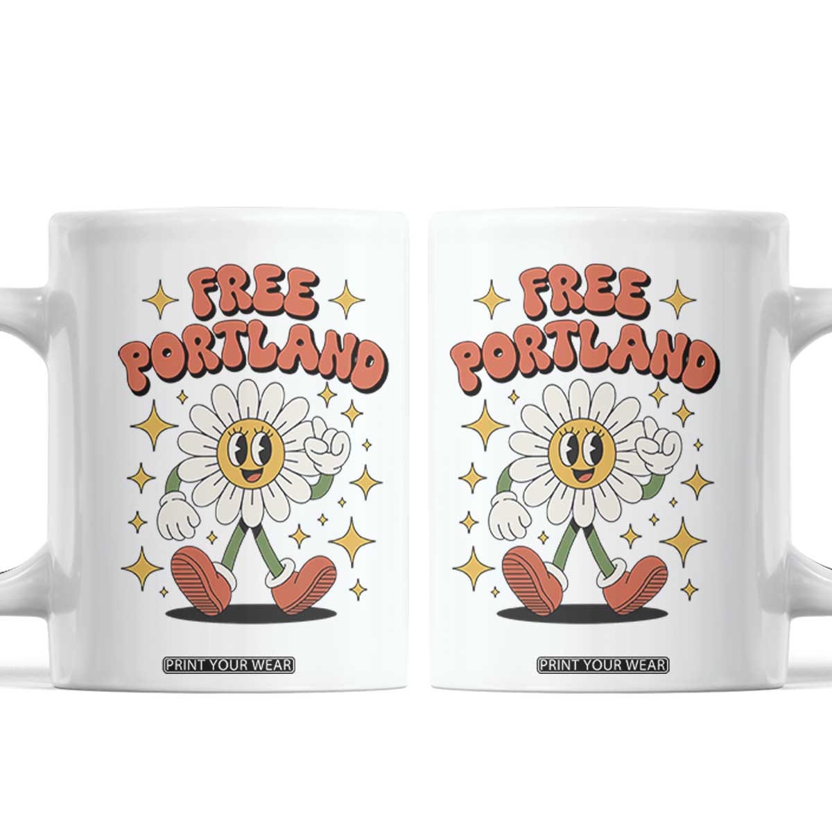 Retro Daisy Free Portland Coffee Mug Oregon Freedom Fighter Flower Groovy Graphic TS02 White Print Your Wear