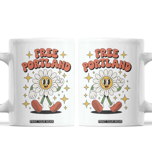 Retro Daisy Free Portland Coffee Mug Oregon Freedom Fighter Flower Groovy Graphic TS02 White Print Your Wear