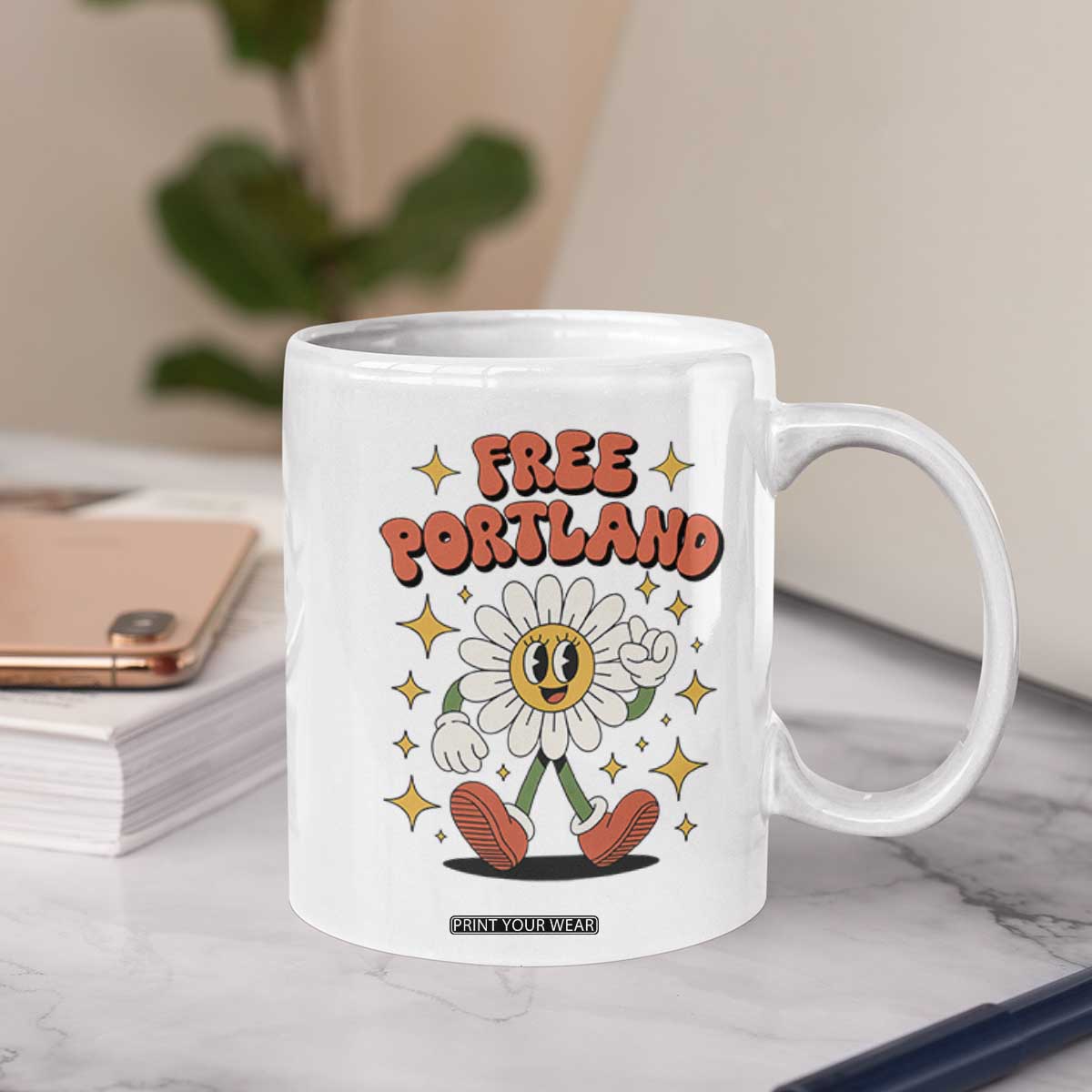 Retro Daisy Free Portland Coffee Mug Oregon Freedom Fighter Flower Groovy Graphic TS02 Print Your Wear