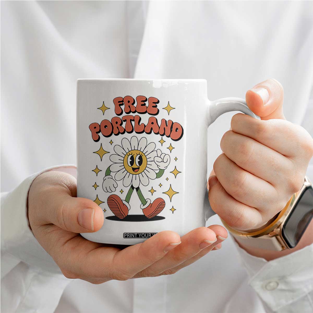 Retro Daisy Free Portland Coffee Mug Oregon Freedom Fighter Flower Groovy Graphic TS02 Print Your Wear