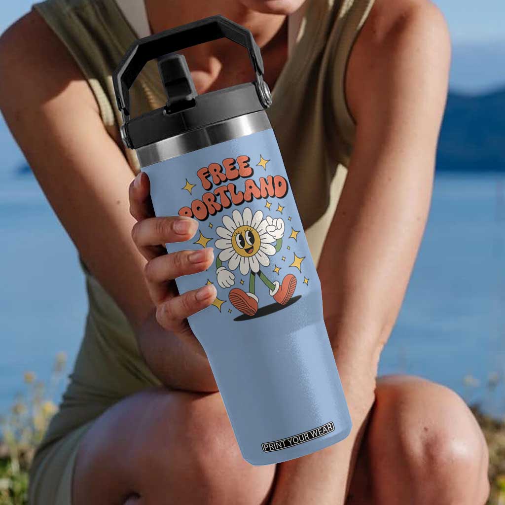 Retro Daisy Free Portland Flip Straw Tumbler Oregon Freedom Fighter Flower Groovy Graphic TS02 One Size: 30 oz Light Blue Print Your Wear