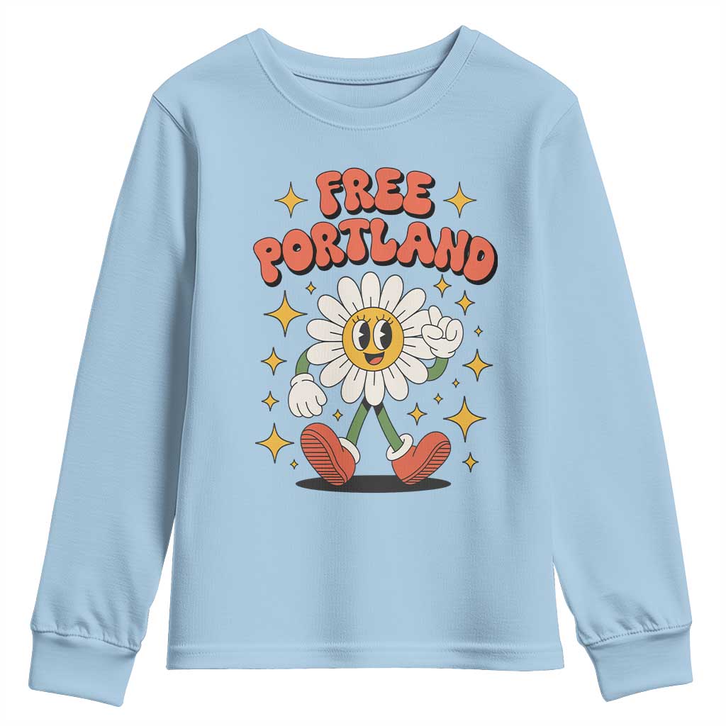 Retro Daisy Free Portland Youth Sweatshirt Oregon Freedom Fighter Flower Groovy Graphic TS02 Light Blue Print Your Wear