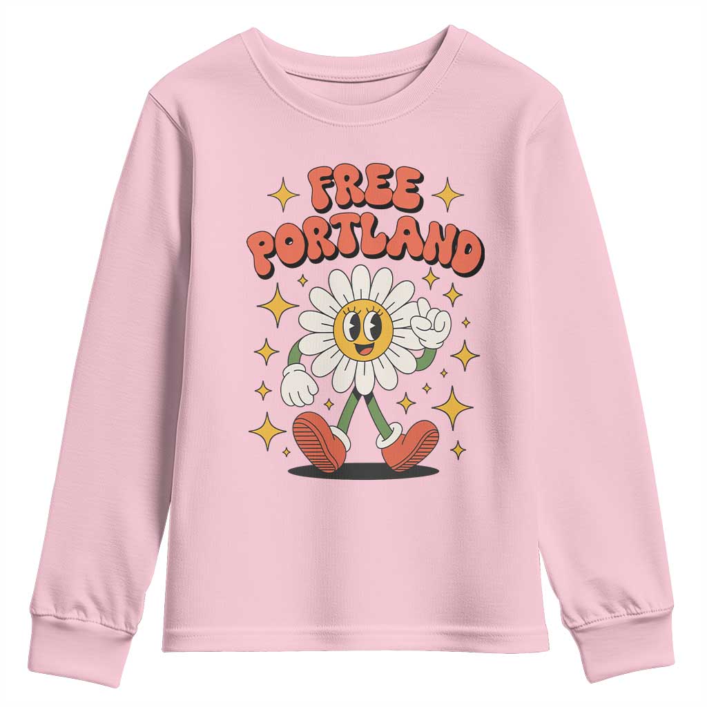Retro Daisy Free Portland Youth Sweatshirt Oregon Freedom Fighter Flower Groovy Graphic TS02 Light Pink Print Your Wear