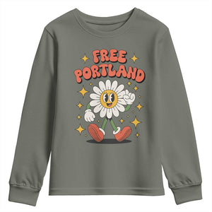 Retro Daisy Free Portland Youth Sweatshirt Oregon Freedom Fighter Flower Groovy Graphic TS02 Military Green Print Your Wear