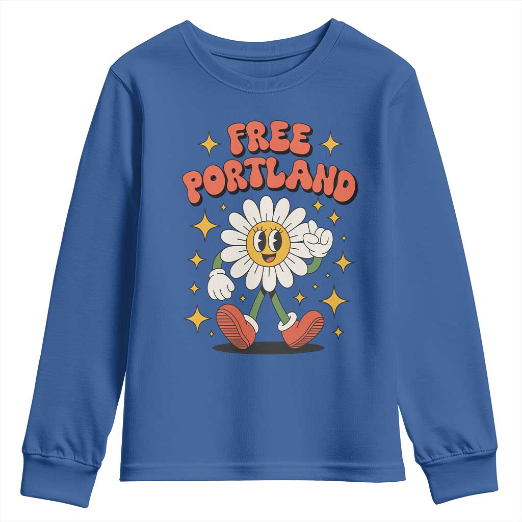 Retro Daisy Free Portland Youth Sweatshirt Oregon Freedom Fighter Flower Groovy Graphic TS02 Royal Blue Print Your Wear
