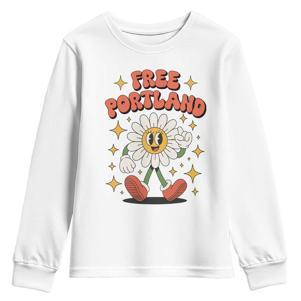 Retro Daisy Free Portland Youth Sweatshirt Oregon Freedom Fighter Flower Groovy Graphic TS02 White Print Your Wear