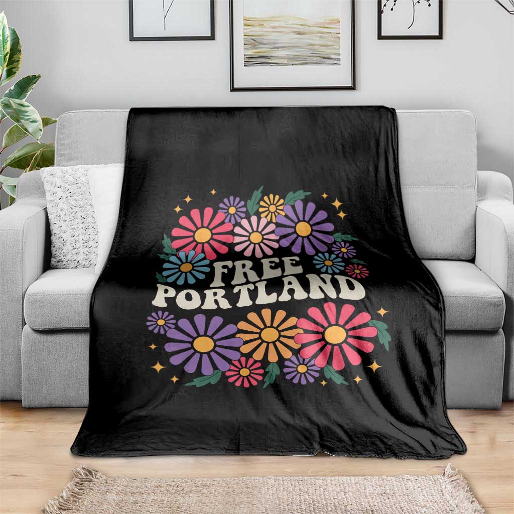 Retro Groovy Free Portland Throw Blanket Oregon Freedom Fighter Peaceful Hippie 70s Style TS02 Print Your Wear