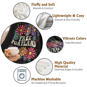 Retro Groovy Free Portland Throw Blanket Oregon Freedom Fighter Peaceful Hippie 70s Style TS02 Print Your Wear