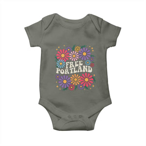 Retro Groovy Free Portland Baby Onesie Oregon Freedom Fighter Peaceful Hippie 70s Style TS02 Military Green Print Your Wear