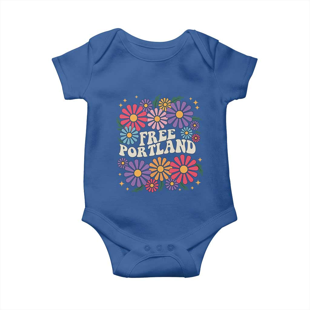 Retro Groovy Free Portland Baby Onesie Oregon Freedom Fighter Peaceful Hippie 70s Style TS02 Royal Blue Print Your Wear