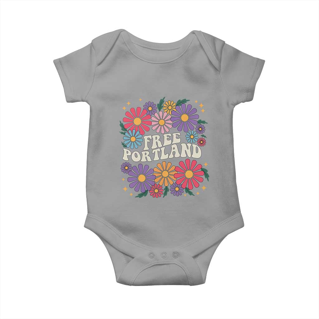 Retro Groovy Free Portland Baby Onesie Oregon Freedom Fighter Peaceful Hippie 70s Style TS02 Sport Gray Print Your Wear