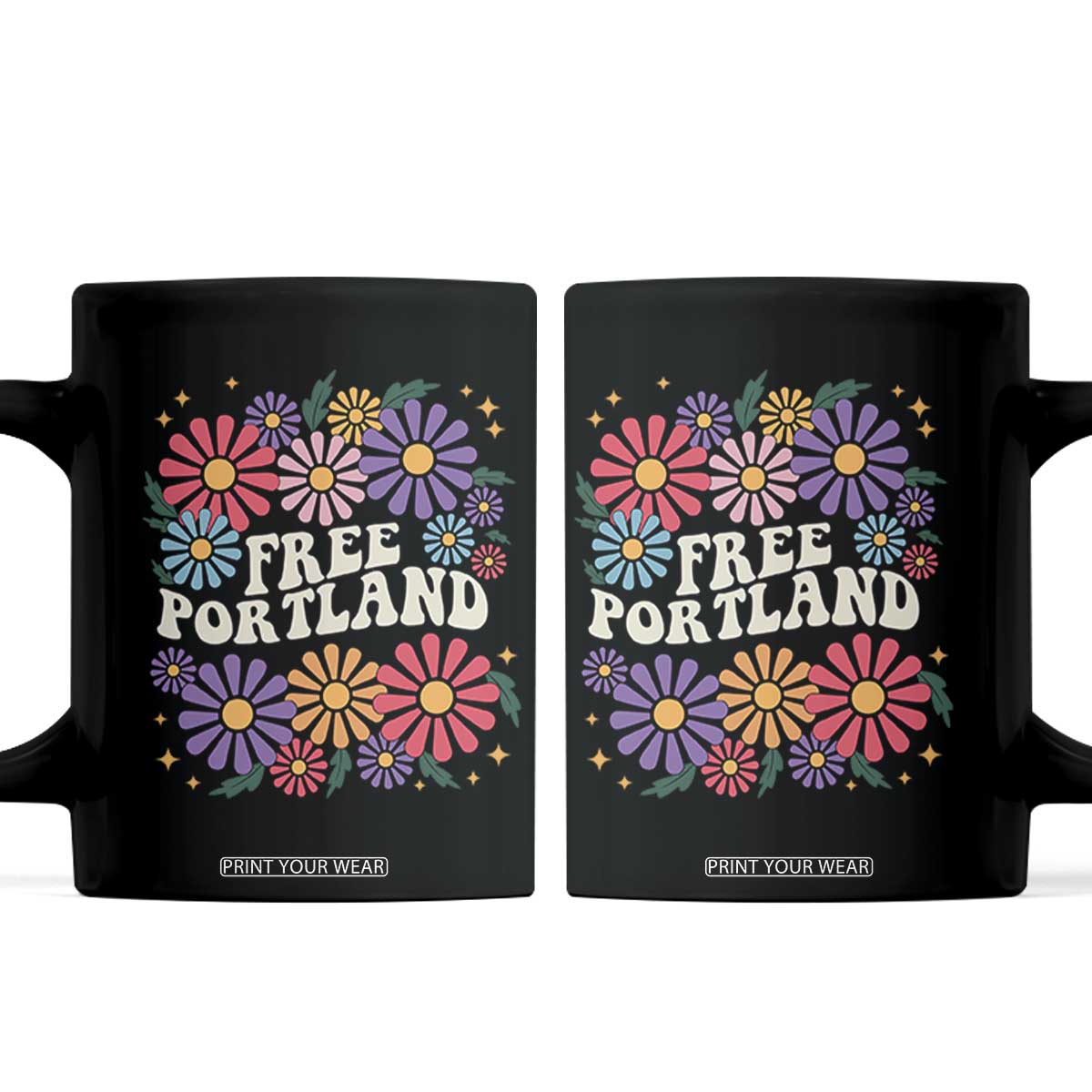 Retro Groovy Free Portland Coffee Mug Oregon Freedom Fighter Peaceful Hippie 70s Style TS02 Black Print Your Wear