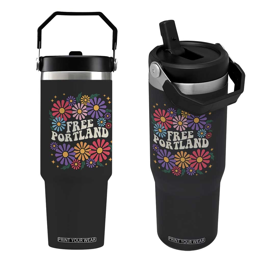 Retro Groovy Free Portland Flip Straw Tumbler Oregon Freedom Fighter Peaceful Hippie 70s Style TS02 One Size: 30 oz Black Print Your Wear