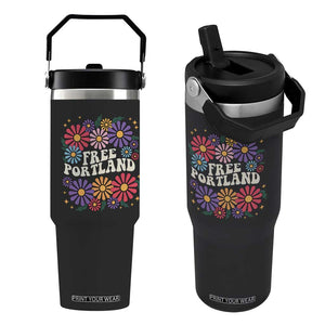 Retro Groovy Free Portland Flip Straw Tumbler Oregon Freedom Fighter Peaceful Hippie 70s Style TS02 One Size: 30 oz Black Print Your Wear