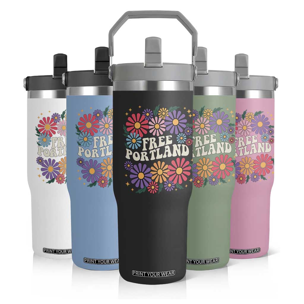 Retro Groovy Free Portland Flip Straw Tumbler Oregon Freedom Fighter Peaceful Hippie 70s Style TS02 Print Your Wear
