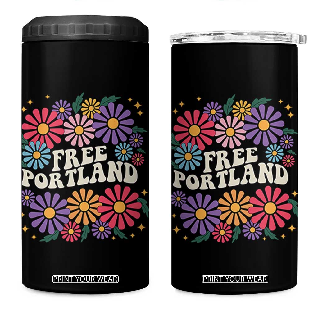 Retro Groovy Free Portland 4 in 1 Can Cooler Tumbler Oregon Freedom Fighter Peaceful Hippie 70s Style TS02 One Size: 16 oz Black Print Your Wear
