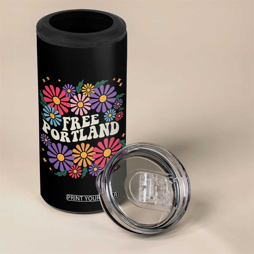 Retro Groovy Free Portland 4 in 1 Can Cooler Tumbler Oregon Freedom Fighter Peaceful Hippie 70s Style TS02 Print Your Wear