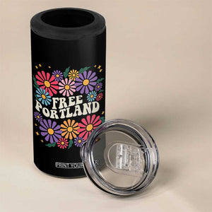 Retro Groovy Free Portland 4 in 1 Can Cooler Tumbler Oregon Freedom Fighter Peaceful Hippie 70s Style TS02 Print Your Wear
