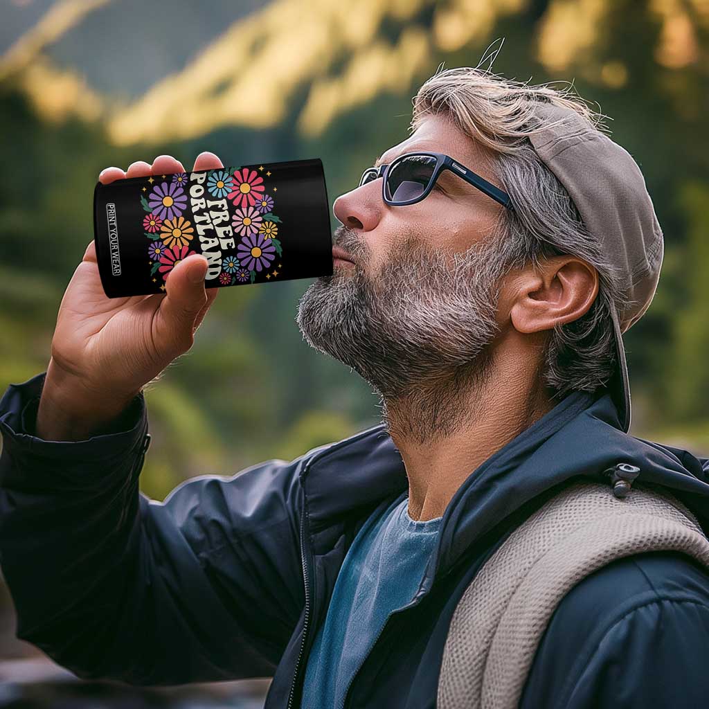 Retro Groovy Free Portland 4 in 1 Can Cooler Tumbler Oregon Freedom Fighter Peaceful Hippie 70s Style TS02 Print Your Wear