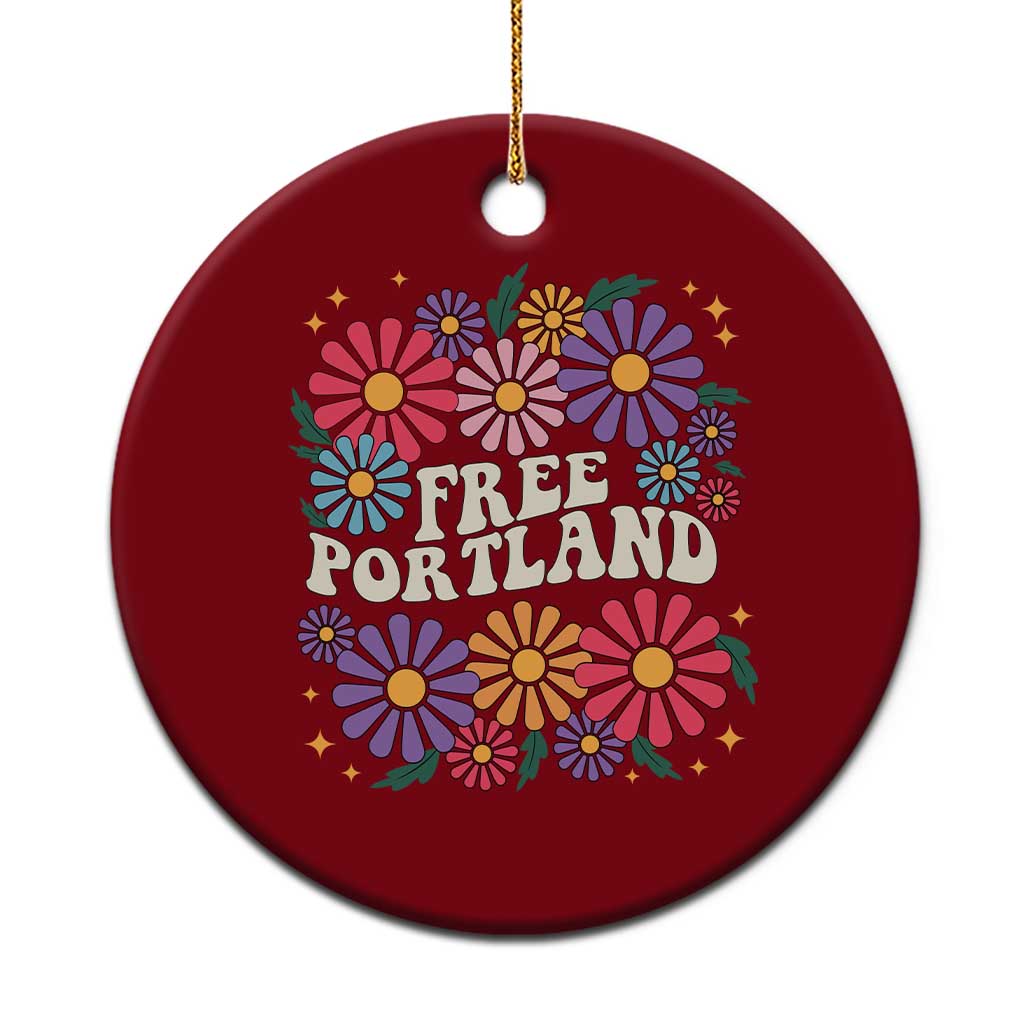 Retro Groovy Free Portland Ceramic Ornament Oregon Freedom Fighter Peaceful Hippie 70s Style - Print Your Wear