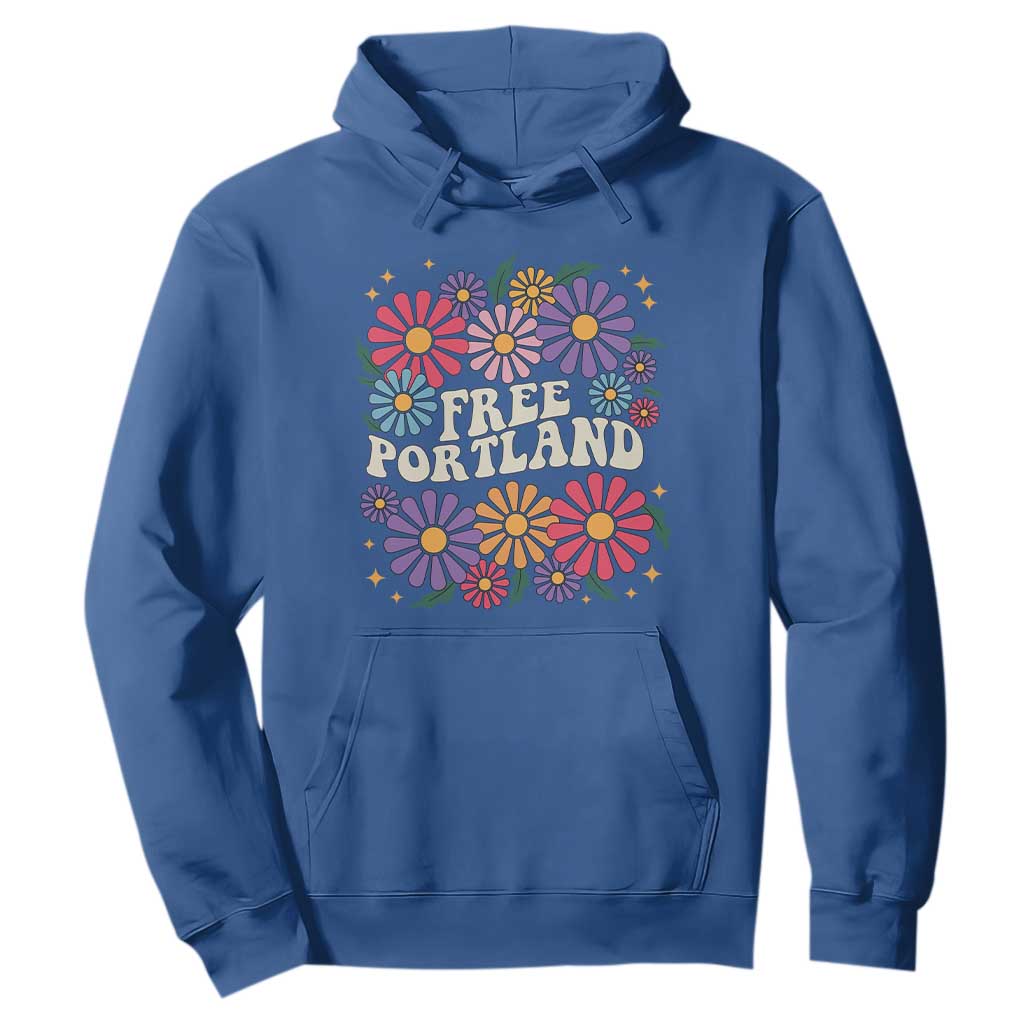 Retro Groovy Free Portland Hoodie Oregon Freedom Fighter Peaceful Hippie 70s Style TS02 Royal Blue Print Your Wear