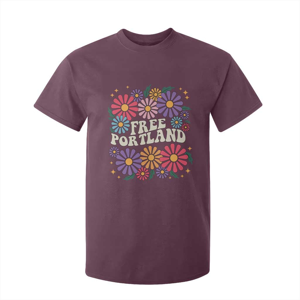 Retro Groovy Free Portland T Shirt For Kid Oregon Freedom Fighter Peaceful Hippie 70s Style TS02 Maroon Print Your Wear