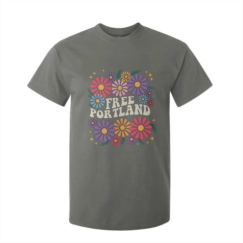 Retro Groovy Free Portland T Shirt For Kid Oregon Freedom Fighter Peaceful Hippie 70s Style TS02 Military Green Print Your Wear