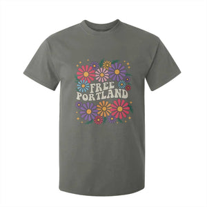 Retro Groovy Free Portland T Shirt For Kid Oregon Freedom Fighter Peaceful Hippie 70s Style TS02 Military Green Print Your Wear