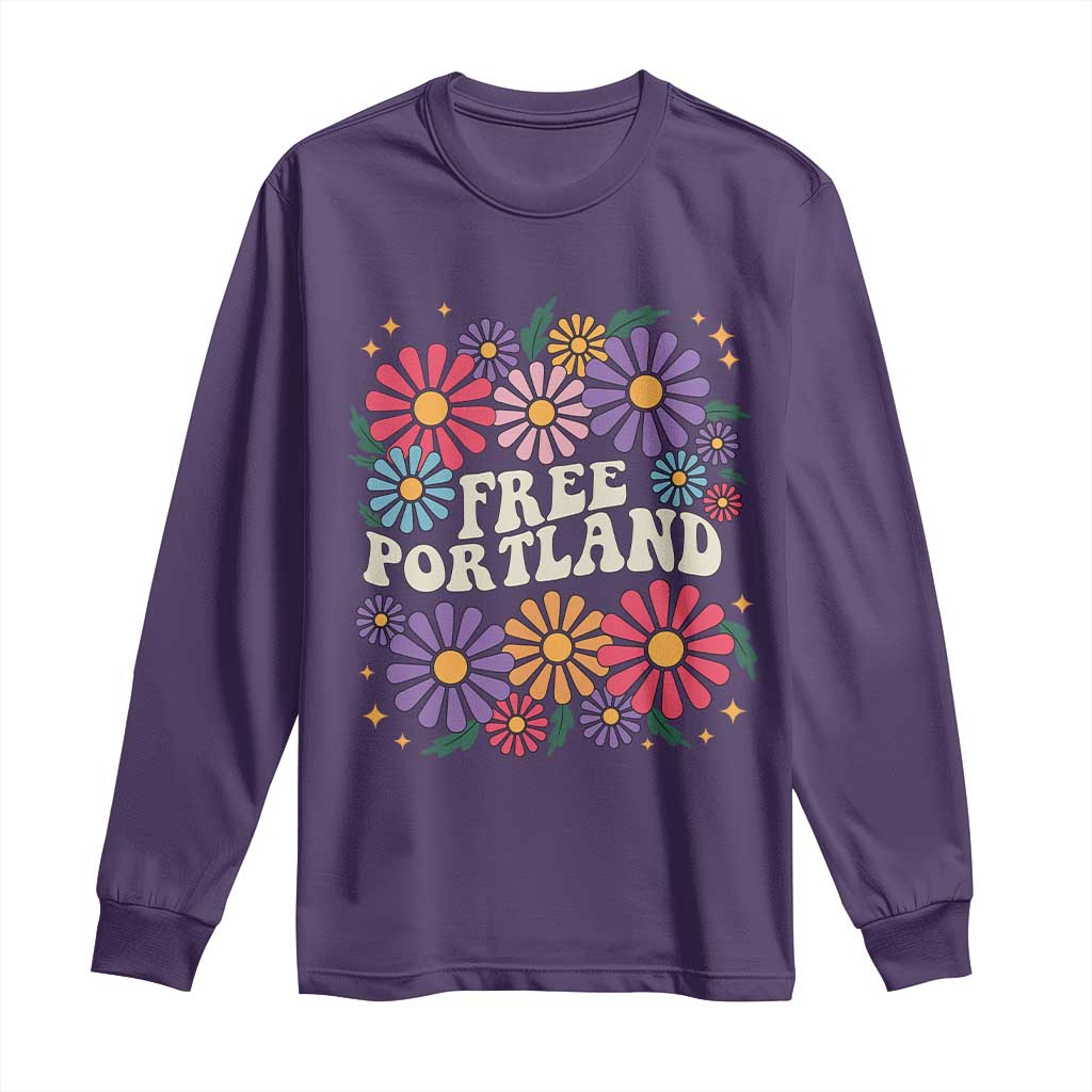 Retro Groovy Free Portland Long Sleeve Shirt Oregon Freedom Fighter Peaceful Hippie 70s Style TS02 Purple Print Your Wear