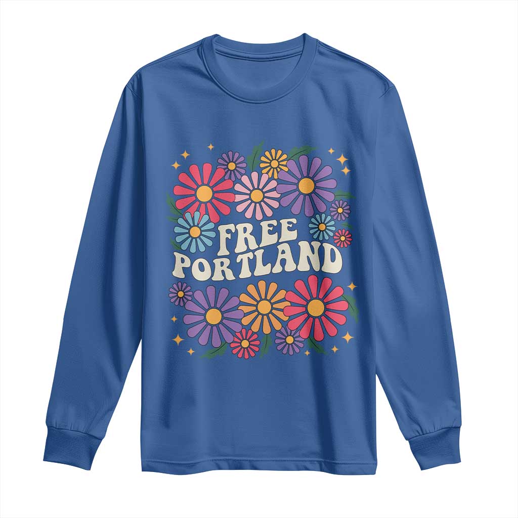 Retro Groovy Free Portland Long Sleeve Shirt Oregon Freedom Fighter Peaceful Hippie 70s Style TS02 Royal Blue Print Your Wear