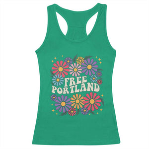 Retro Groovy Free Portland Racerback Tank Top Oregon Freedom Fighter Peaceful Hippie 70s Style - Print Your Wear