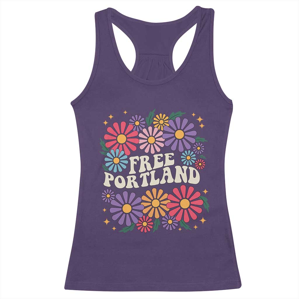 Retro Groovy Free Portland Racerback Tank Top Oregon Freedom Fighter Peaceful Hippie 70s Style TS02 Purple Print Your Wear