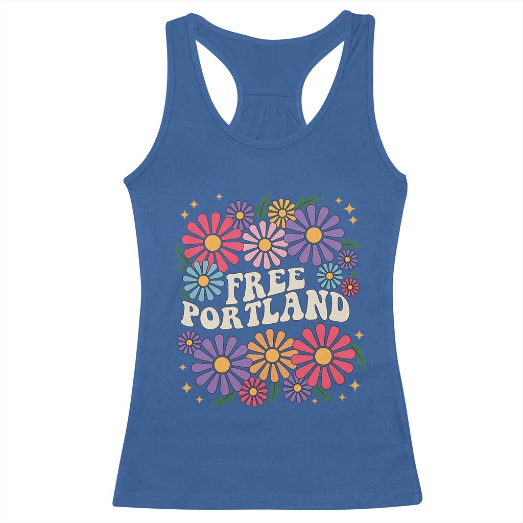 Retro Groovy Free Portland Racerback Tank Top Oregon Freedom Fighter Peaceful Hippie 70s Style TS02 Royal Blue Print Your Wear