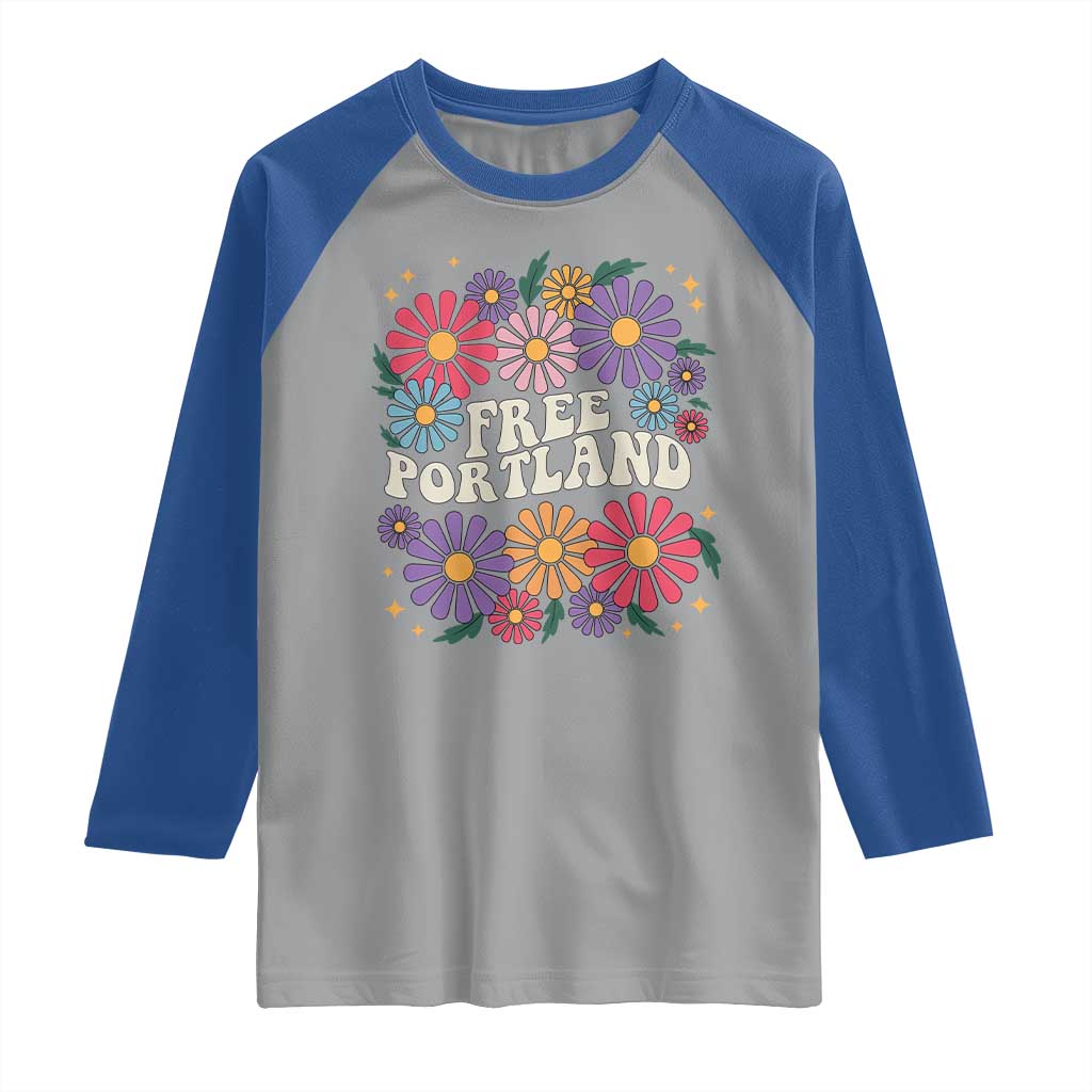 Retro Groovy Free Portland Raglan Shirt Oregon Freedom Fighter Peaceful Hippie 70s Style TS02 Sport Gray Royal Print Your Wear
