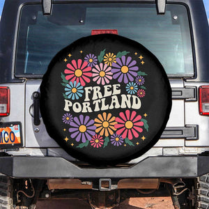 Retro Groovy Free Portland Spare Tire Cover Oregon Freedom Fighter Peaceful Hippie 70s Style TS02 No hole Black Print Your Wear