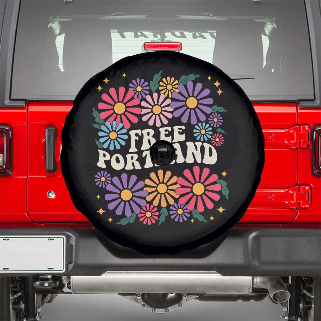 Retro Groovy Free Portland Spare Tire Cover Oregon Freedom Fighter Peaceful Hippie 70s Style TS02 Black Print Your Wear