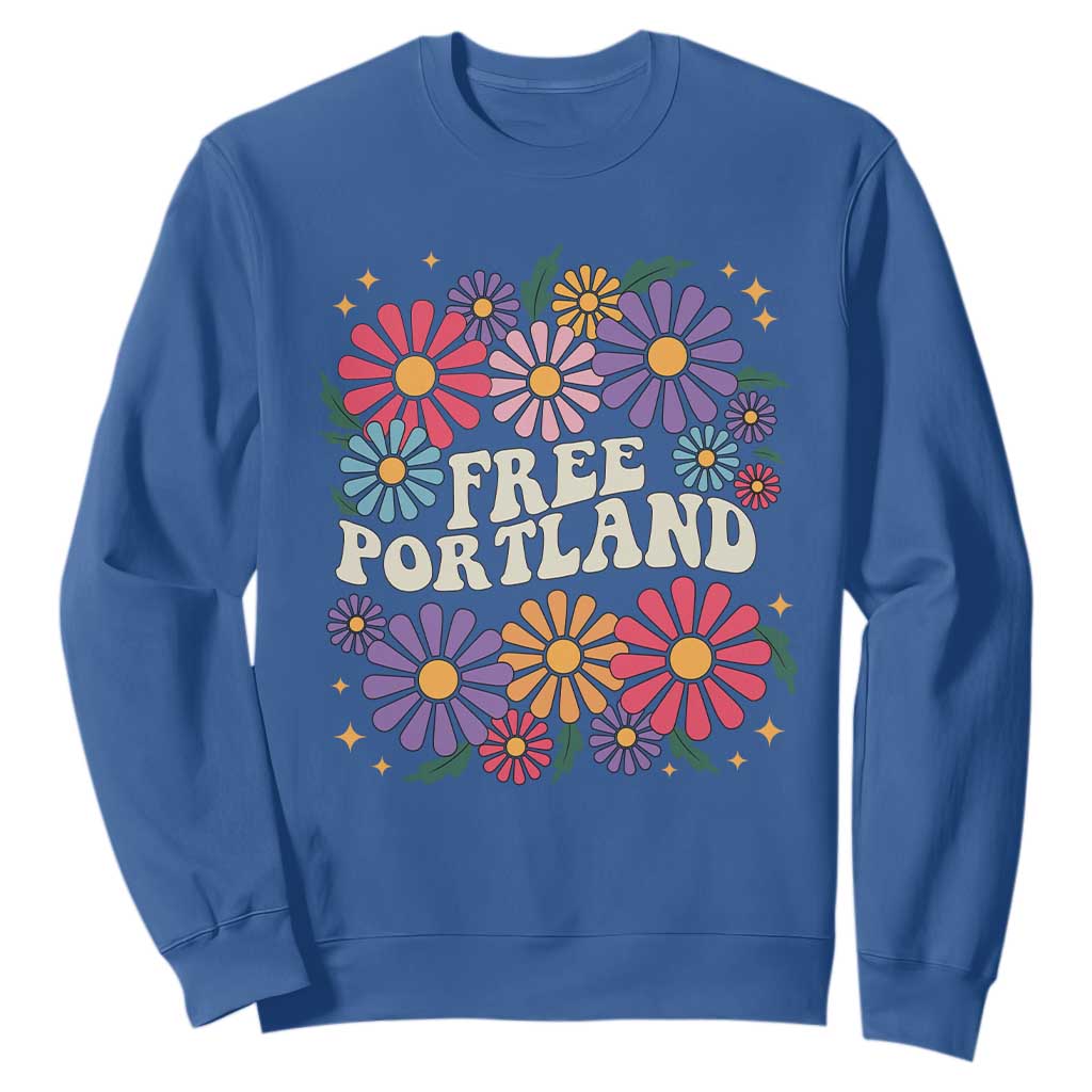 Retro Groovy Free Portland Sweatshirt Oregon Freedom Fighter Peaceful Hippie 70s Style TS02 Royal Blue Print Your Wear