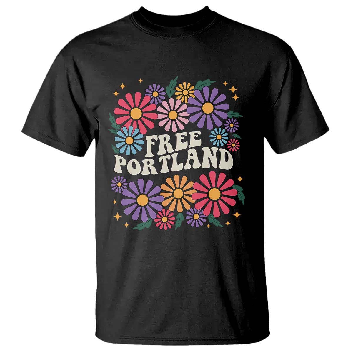 Retro Groovy Free Portland T Shirt Oregon Freedom Fighter Peaceful Hippie 70s Style TS02 Black Print Your Wear