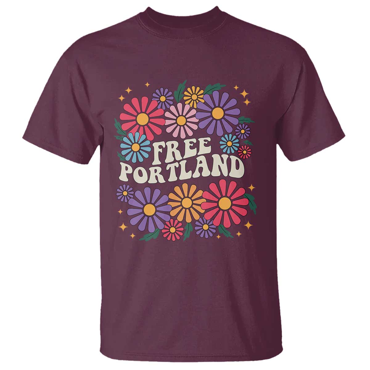 Retro Groovy Free Portland T Shirt Oregon Freedom Fighter Peaceful Hippie 70s Style TS02 Maroon Print Your Wear