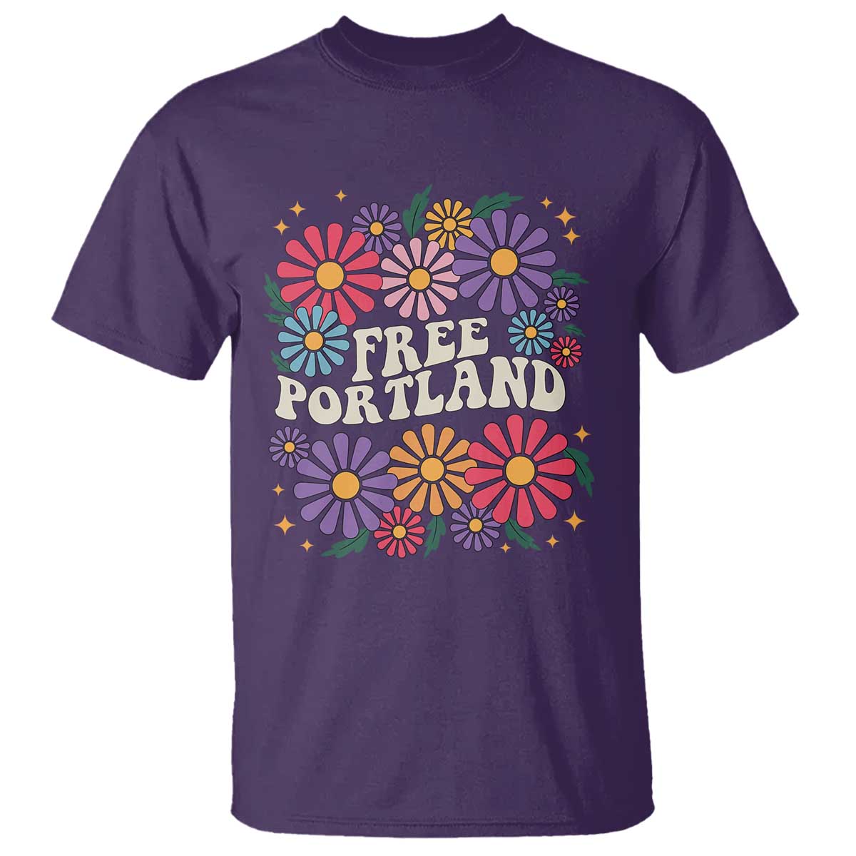 Retro Groovy Free Portland T Shirt Oregon Freedom Fighter Peaceful Hippie 70s Style TS02 Purple Print Your Wear