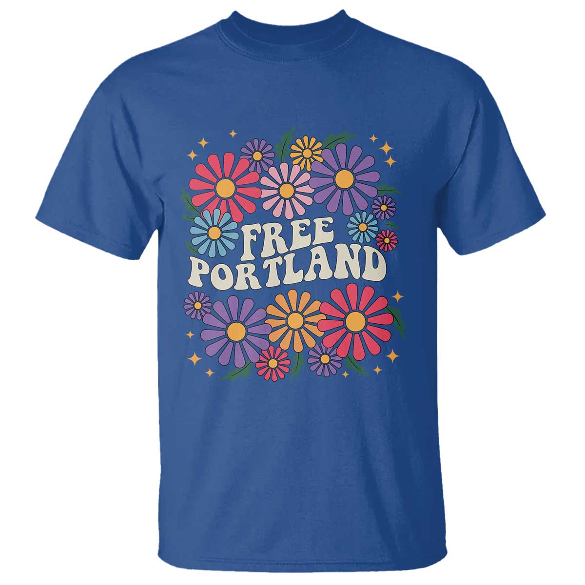 Retro Groovy Free Portland T Shirt Oregon Freedom Fighter Peaceful Hippie 70s Style TS02 Royal Blue Print Your Wear