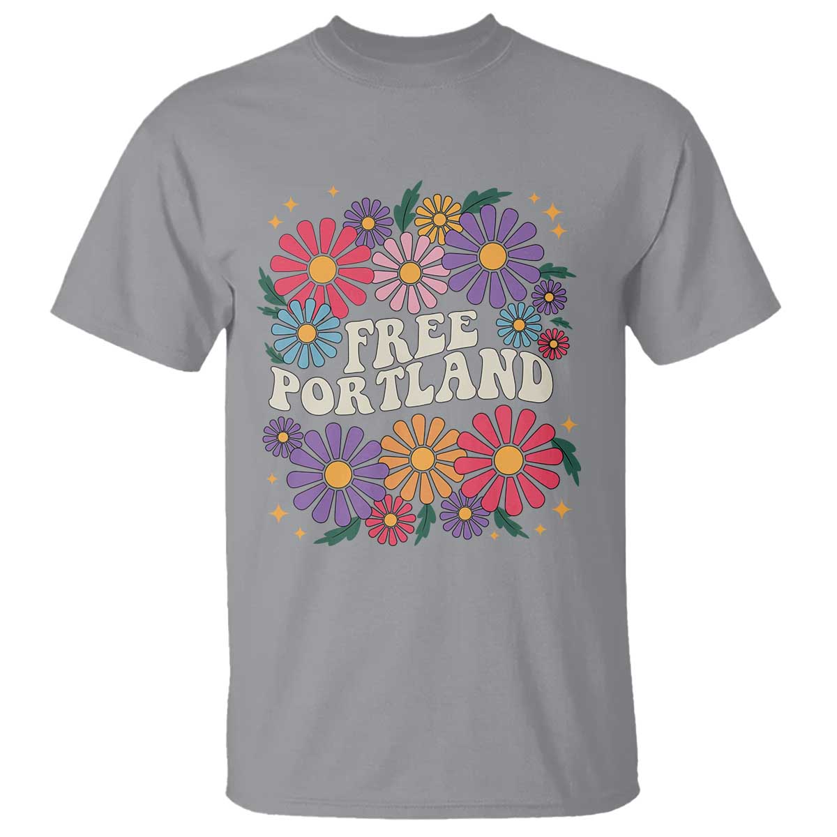 Retro Groovy Free Portland T Shirt Oregon Freedom Fighter Peaceful Hippie 70s Style TS02 Sport Gray Print Your Wear