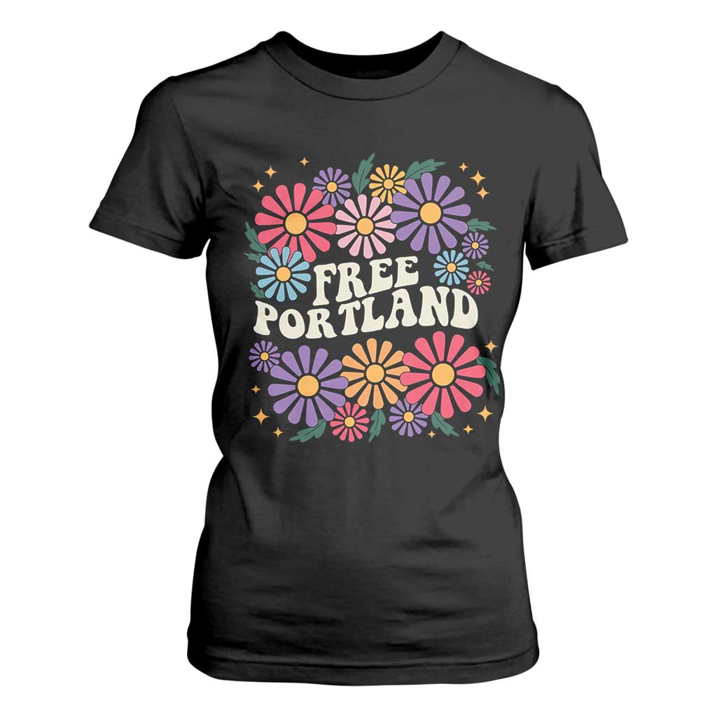 Retro Groovy Free Portland T Shirt For Women Oregon Freedom Fighter Peaceful Hippie 70s Style TS02 Black Print Your Wear