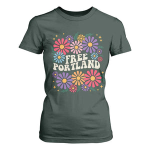 Retro Groovy Free Portland T Shirt For Women Oregon Freedom Fighter Peaceful Hippie 70s Style TS02 Dark Forest Green Print Your Wear
