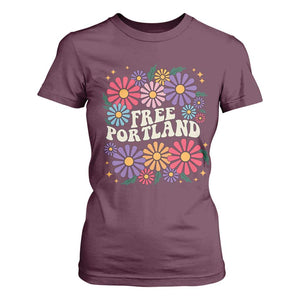 Retro Groovy Free Portland T Shirt For Women Oregon Freedom Fighter Peaceful Hippie 70s Style TS02 Maroon Print Your Wear