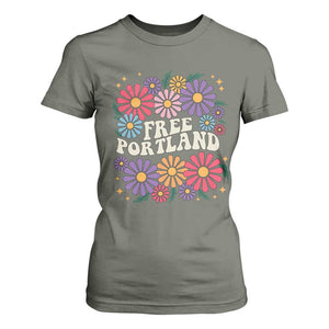 Retro Groovy Free Portland T Shirt For Women Oregon Freedom Fighter Peaceful Hippie 70s Style TS02 Military Green Print Your Wear