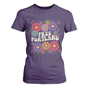 Retro Groovy Free Portland T Shirt For Women Oregon Freedom Fighter Peaceful Hippie 70s Style TS02 Purple Print Your Wear