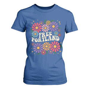 Retro Groovy Free Portland T Shirt For Women Oregon Freedom Fighter Peaceful Hippie 70s Style TS02 Royal Blue Print Your Wear