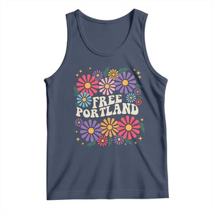 Retro Groovy Free Portland Tank Top Oregon Freedom Fighter Peaceful Hippie 70s Style TS02 Navy Print Your Wear