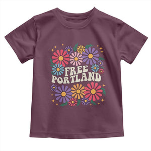 Retro Groovy Free Portland Toddler T Shirt Oregon Freedom Fighter Peaceful Hippie 70s Style TS02 Maroon Print Your Wear